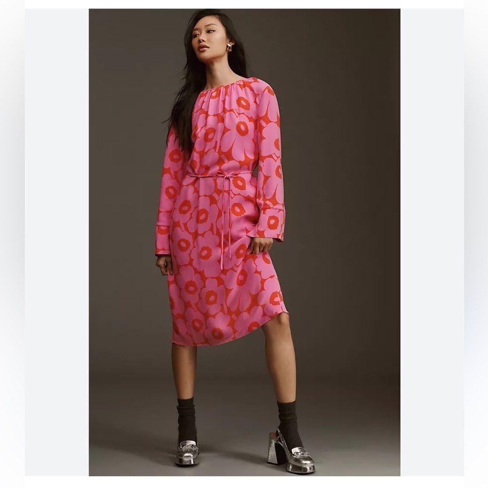 By Anthropologie Marimekko Majolika Unikko Midi Dress size 8 retail $375